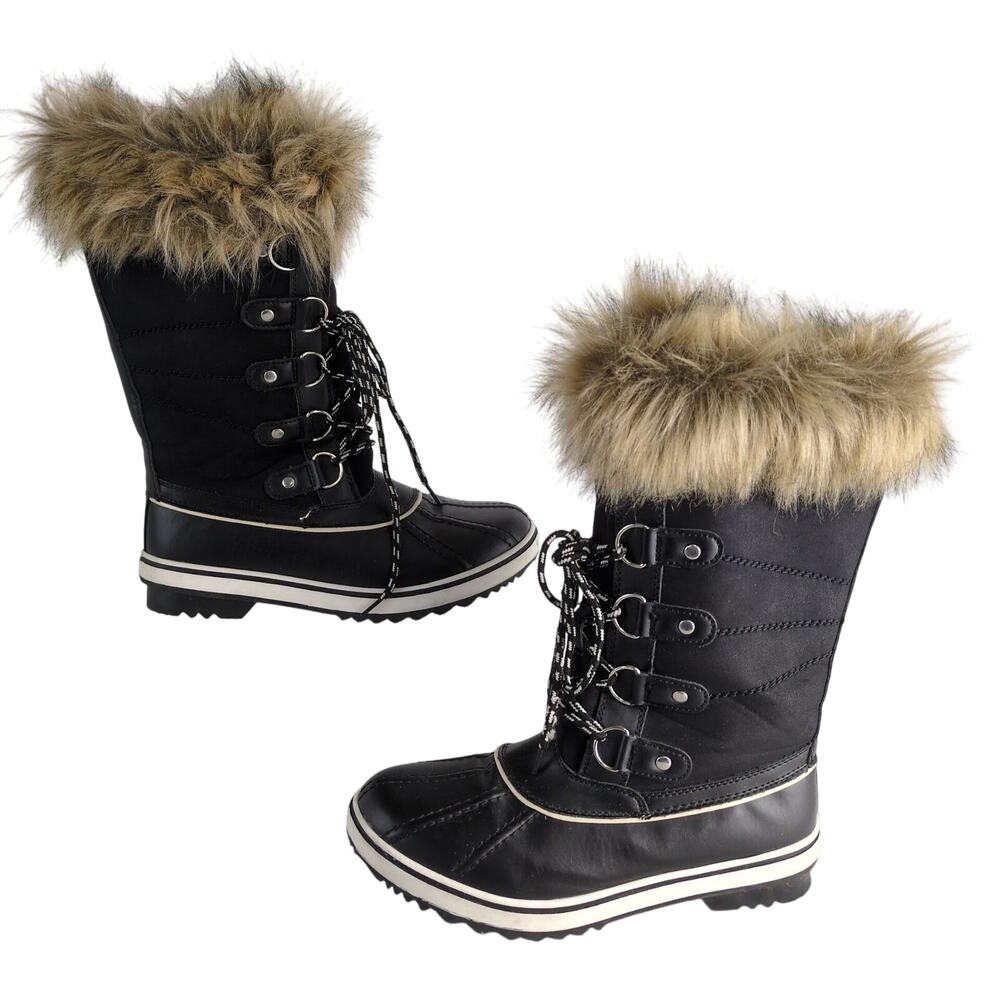 Globalwin Women's 8 Faux Fur‎ Trimmed Insulated Quilted Winter Snow Boots Black